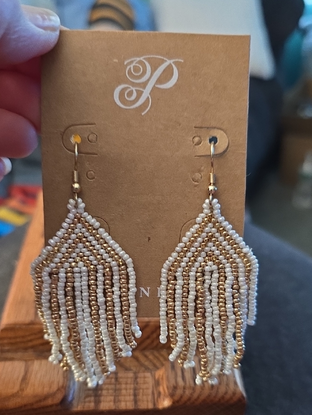 Plunder Beaded Fringe Earrings - White and Gold